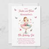 Invitation Joli papillon rose et fête d'anniversaire Ballerin (Devant)