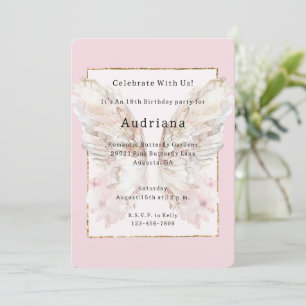 Invitation Joli Papillon rose Or cadre brillant Anniversaire