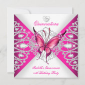 Invitation Joli papillon rose Tiara Quinceanera 15ème parti (Devant)