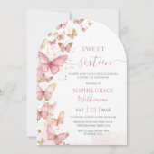 Invitation Joli Papillons rose doux 16 Anniversaire Arc (Devant)