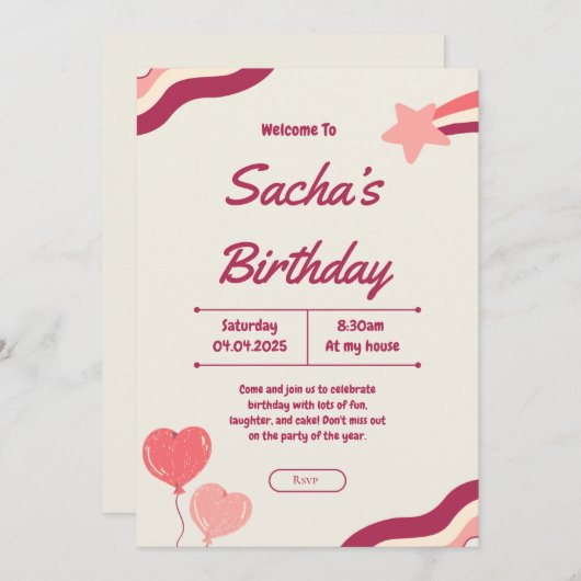 Invitation joli parties scintillant rose girly anniversaire (Devant / Derrière)