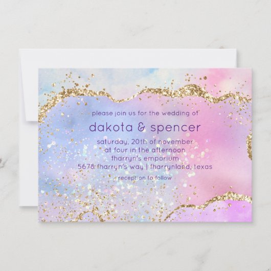Invitation Joli Pastel Agate | Mariage d'aquarelle arc-en-cie (Devant)