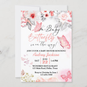 Invitation Joli Pastel Girl Butterfly Baby shower Invitatiati