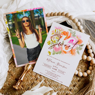 Invitation Joli pastel moderne floral chic photo Sweet 16