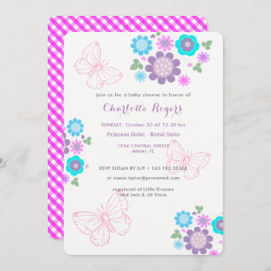 Invitation Joli Pastel Papillons Floral Posy Baby shower