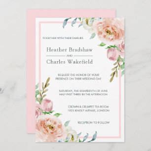 Invitation Joli Pastel rose Aquarelle Mariage Floral