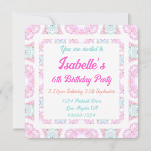 Invitation Joli Pastel rose délicieuse Vert fille Anniversair