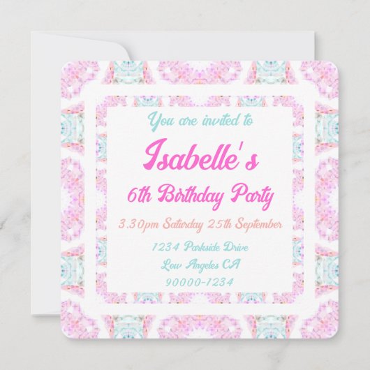 Invitation Joli Pastel rose délicieuse Vert fille Anniversair (Devant)
