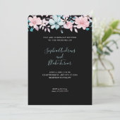Invitation Joli pays rose et bleu Floral noir Mariage (Debout devant)