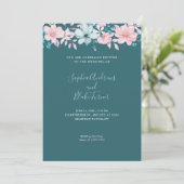 Invitation Joli pays rose et bleu Floral Turquoise Mariage (Debout devant)