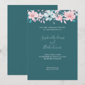 Invitation Joli pays rose et bleu Floral Turquoise Mariage (Devant / Derrière)