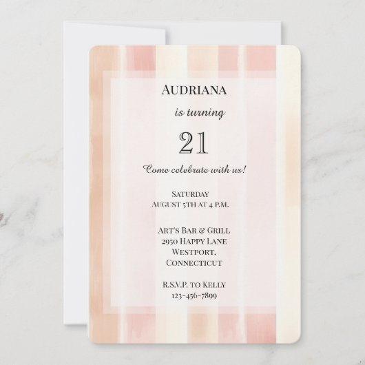 Invitation Joli Peach rose Crème rayures Anniversaire (Devant)