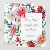 Invitation Joli Peonies rose Aquarelle Mariage Floral (Devant / Derrière)