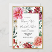 Invitation Joli Peonies roses Floral Mariage or (Devant)