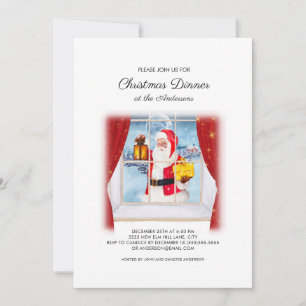 Invitation Joli Père Noël Vintage Fenêtre Dîner de Noël