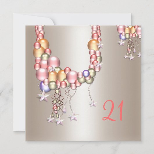 Invitation Joli perles de pêche en eau Stars 21e anniversaire (Devant)