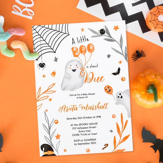 Invitation Joli petit baby shower orange Boo Halloween
