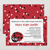 Invitation Joli petit BABY SHOWER rouge Ladybug (Devant / Derrière)