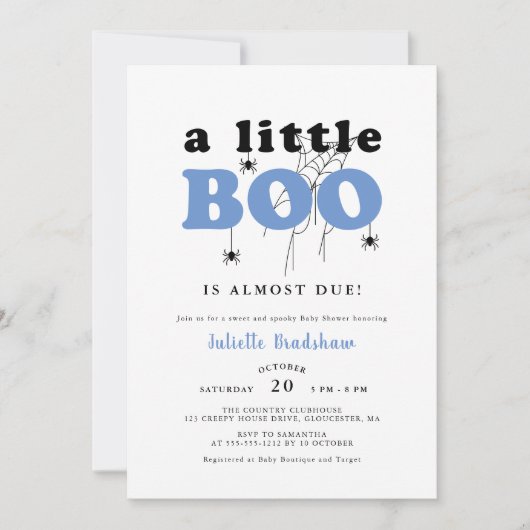 Invitation Joli Petit Boo Bleu Halloween Baby shower garçon (Devant)