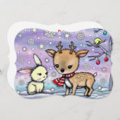 Invitation Joli petit cerf et lapin en illustration artistiqu (Devant / Derrière)