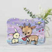 Invitation Joli petit cerf et lapin en illustration artistiqu (Debout devant)