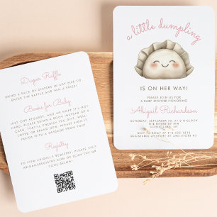 Invitation Joli petit Dumpling QR Code Baby shower fille rose