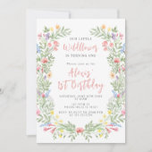 Invitation Joli petit fleur sauvage 1er anniversaire fille fê (Devant)