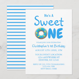 Invitation Joli petit garçon au donut bleu 1er anniversaire