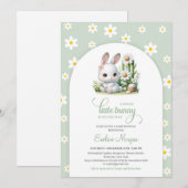 Invitation Joli petit lapin avec ressort marron neutre genre (Devant / Derrière)