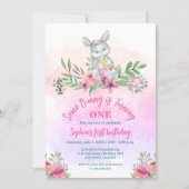 Invitation Joli Petit Lapin Floral Fête Anniversaire (Devant)