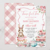Invitation Joli Petit Lapin Rabbit Tea Party Baby shower (Devant / Derrière)