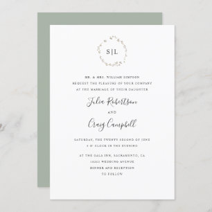 Invitation Joli petit mariage de monogramme officiel feuille