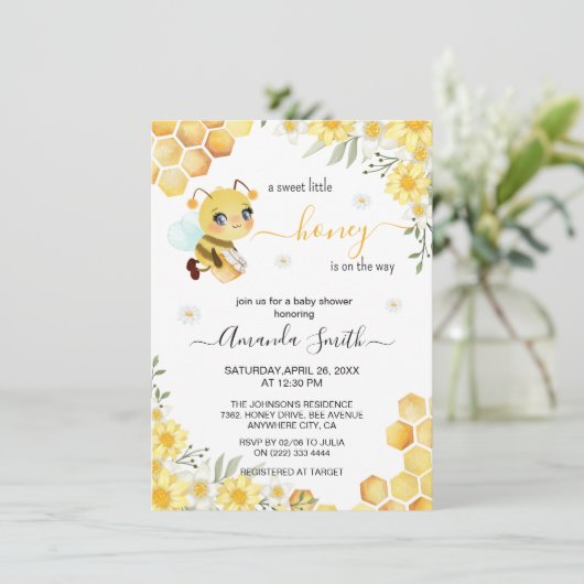 Invitation Joli Petit miel Baby shower de fille d'abeille (Debout devant)