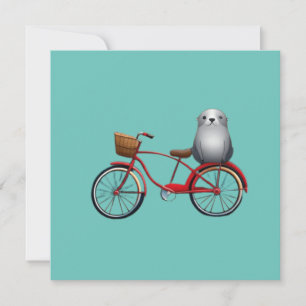 Invitation Joli petit phoque de dessin animé sur un vélo