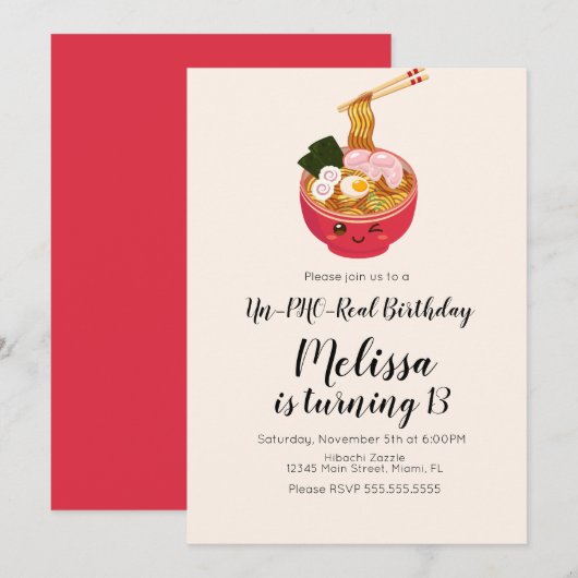 Invitation Joli Pho Oriental Restaurant d'anniversaire (Devant / Derrière)