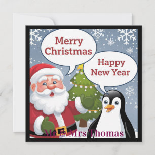 Invitation Joli pingouin Santa Joyeux Noël Bonne Année
