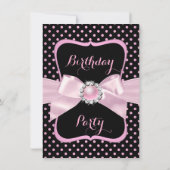 Invitation Joli Pink Pearl Bow Black Polka Point Anniversaire (Dos)