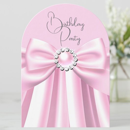 Invitation Joli Pink Pearl Jewel Bow fête d'anniversaire