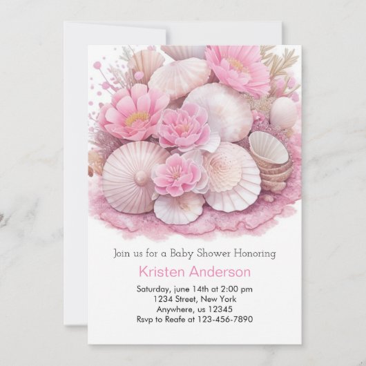 Invitation Joli Pink Sea Shell Aventure Baby shower fille (Devant)