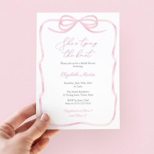 Invitation Joli Pink Tying Fête des mariées Knot Bow