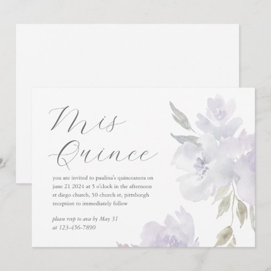 Invitation Joli Plum Floral 15 Anniversaire Quinceañera (Devant / Derrière)