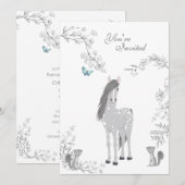 Invitation Joli poney et écureuils Bois Cheval Anniversaire (Devant / Derrière)