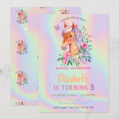 Invitation Joli Pony Flowers Holographique Anniversaire (Devant / Derrière)