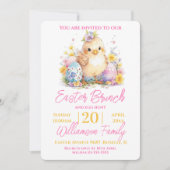Invitation Joli poulet Floral rose pâques Brunch de Pâques (Devant)