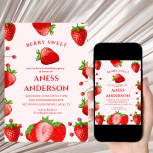 Invitation joli Premier Anniversaire de Sweet Berry moderne