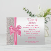 Invitation Joli Pretty Rose Soie Bow & Silver Sequins Graduat (Debout devant)