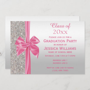 Invitation Joli Pretty Rose Soie Bow & Silver Sequins Graduat