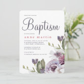 Invitation Joli Printemps Floral Fleurs pourpres Baptême (Debout devant)
