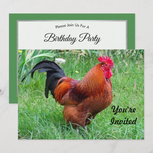 Invitation Joli profil de poulet rouge Photo Anniversaire (Devant / Derrière)