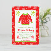 Invitation Joli pull de Noël rouge et vert pour anniversaire (Debout devant)